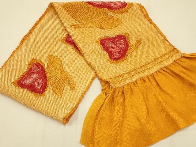 平和屋本店●和装小物 帯締め 帯揚げセット 振袖用 総絞り 舞蝶文 暈し 金糸 撚り房 華美裳 正絹 ♥ AABC4212ay