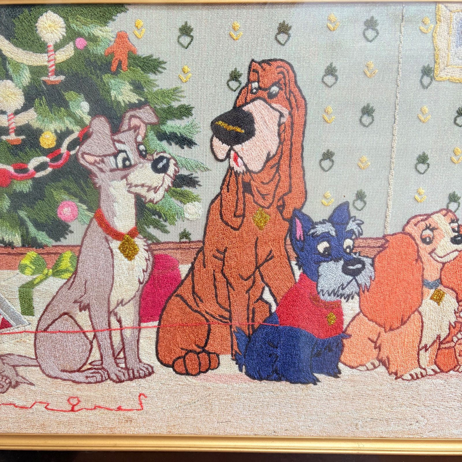 わんわん物語 刺繍 ディズニー Disney ラディ＆トランプ 刺繍アート 額装 クリスマス 犬 インテリア