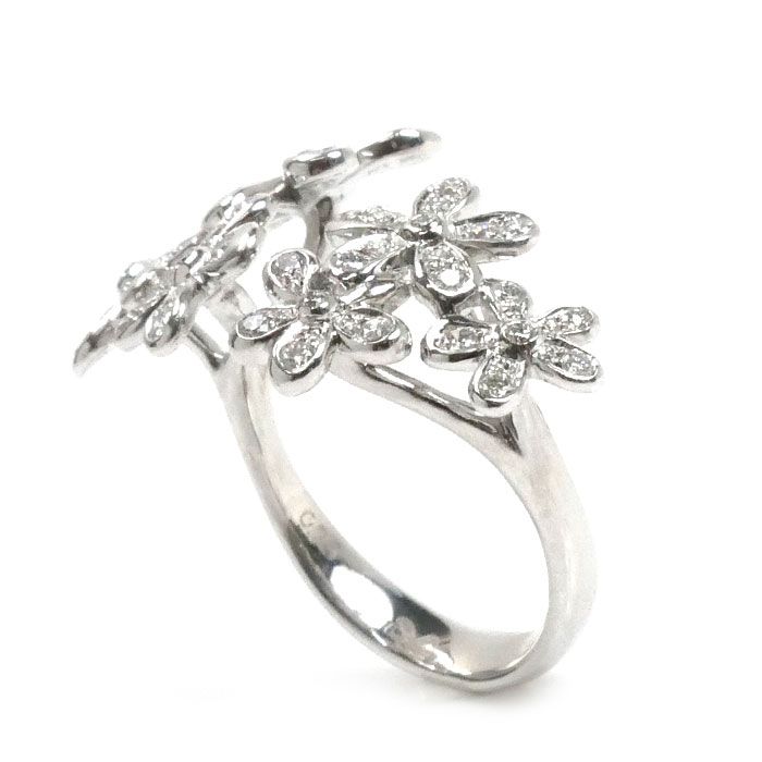 K18WG ホワイトゴールド フラワー ダイヤ リング・指輪 ダイヤモンド  