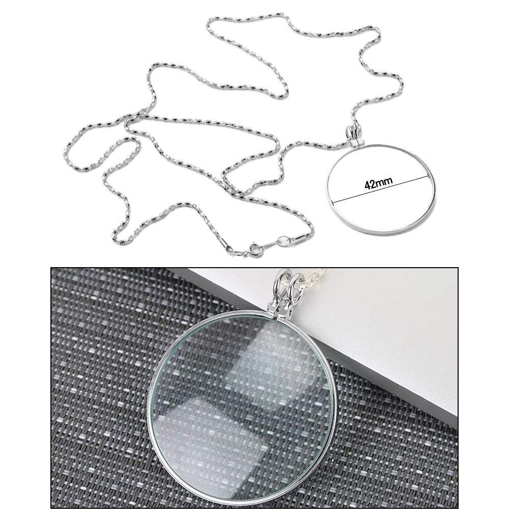 5倍拡大 読書用ルーペ 手持ち 老眼鏡 首掛け 虫眼鏡 おしゃれ 拡大鏡 メンズ ルーペ レディース ネックレス 携帯便利 拡大率5倍 シルバー ペンダントルーペ