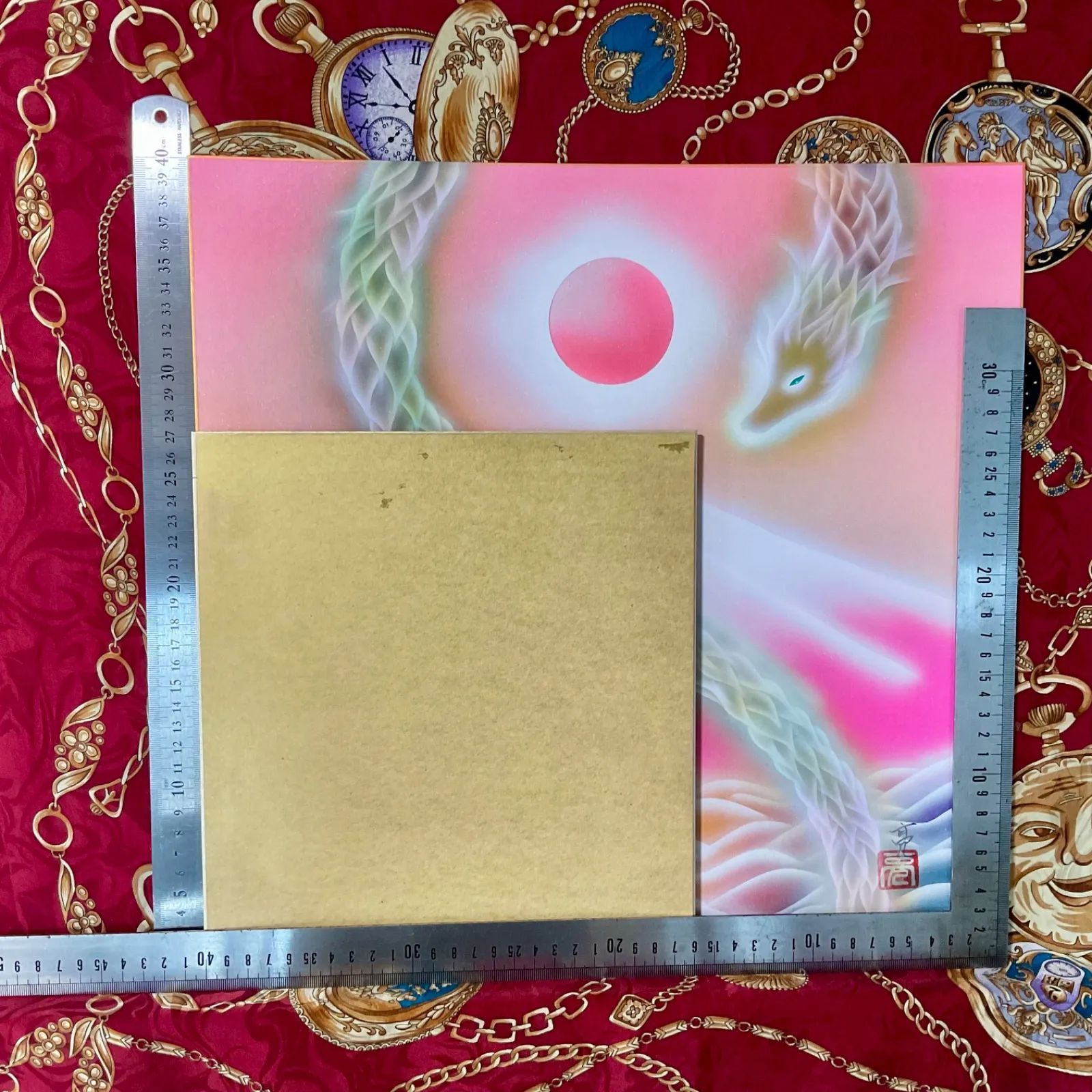 特大色紙☆風水絵画】ストロベリームーン金龍波動龍 雲海桃富士木花咲