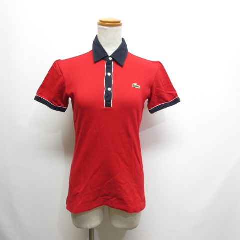 【売り切り御免！】 LACOSTE ラコステ 半袖 バイカラー 赤×ネイビー 40 ポロシャツ トップス
