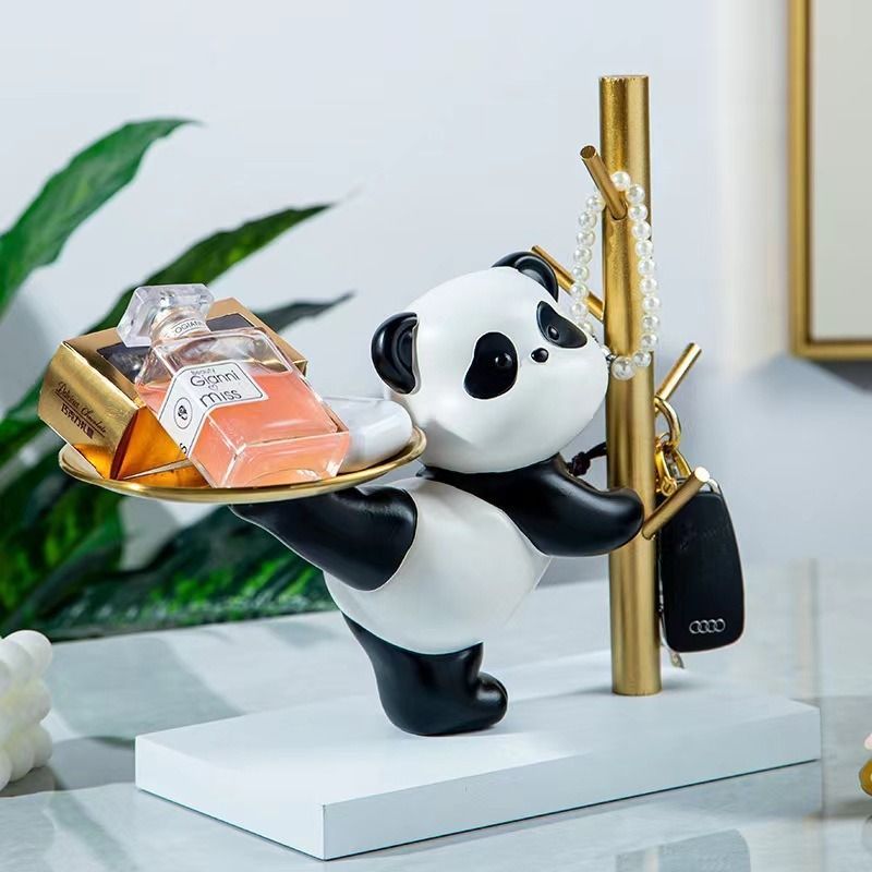 パンダのトレイ付きオブジェ インテリア パンダの置物 収納ボックス 収納トレイ トレイ 玄関 多機能収納