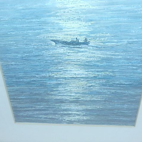 尾崎良二 パステル画 朝の小舟 額装入り - メルカリ