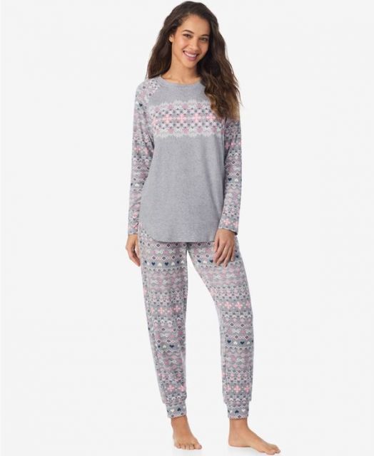 送料無料 クドルドッズ レディース ナイトウェア アンダーウェア Women s Long Sleeve Crewneck Top and Jogger Pajama Set Grey Fairisle