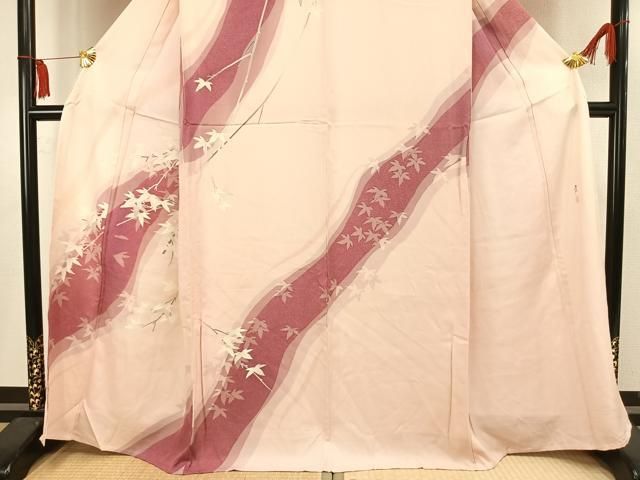 平和屋着物▽訪問着 単衣 友禅 作家物 手描き 枝葉文 正絹 逸品