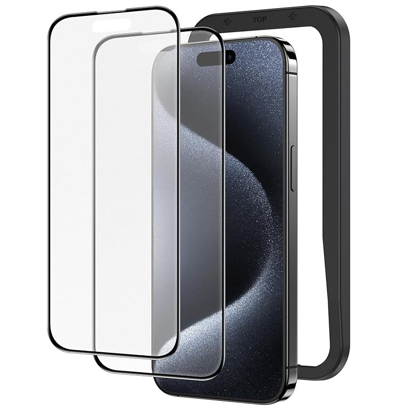 NIMASO アンチグレア iPhone 15 Pro Max用 ガラスフィルム 全面保護 反射防止 黒縁あり 強化ガラス フィルム サラサラ 高感度タッチ ゲームフィルム ガイド枠付き 2枚セット アイフォン 15 プロ マッ
