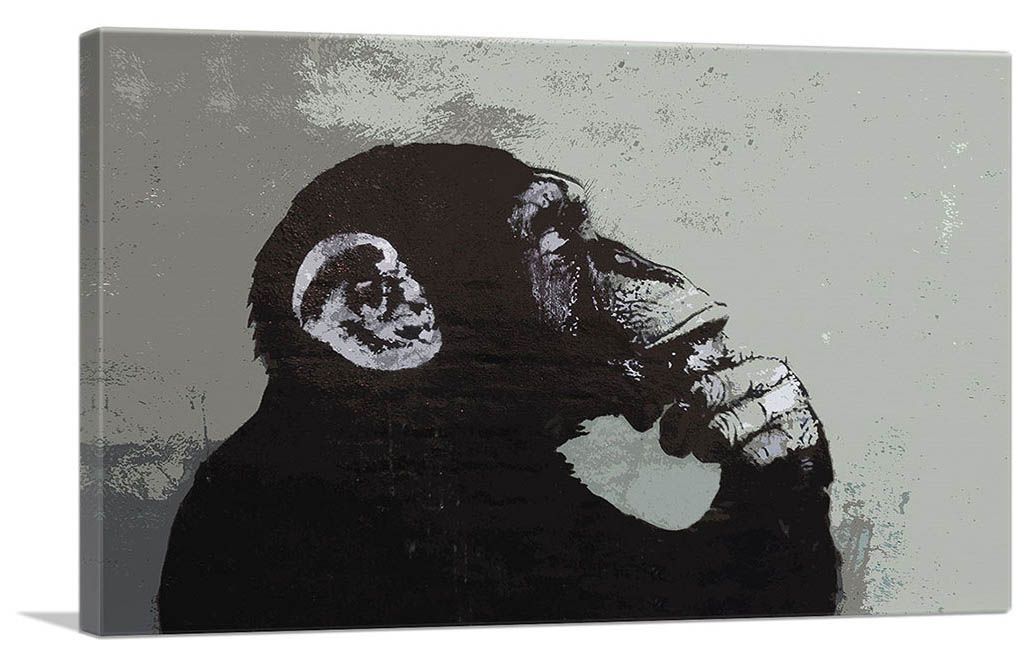 バンクシー アートパネル Mサイズ BANKSY Banksy「思想家の猿/The Thinker Monkey」キャンバスジークレ 発送目安15～20営業日
