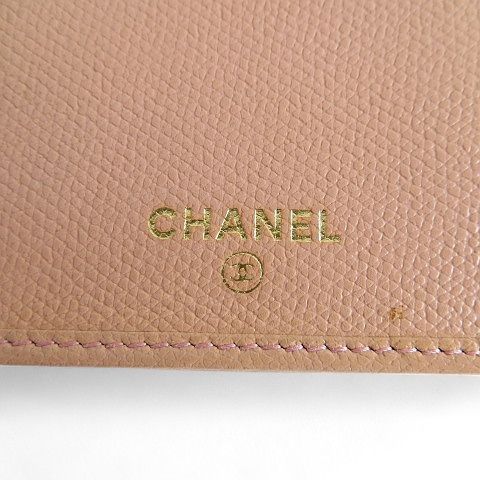 シャネル CHANEL ココボタン レザー 長財布 ピンクベージュ ゴールド