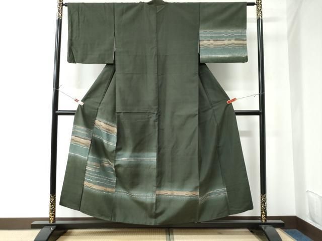 平和屋着物○希少 訪問着 紬地 めがね織 横段文 金糸 ますいわ屋扱い  