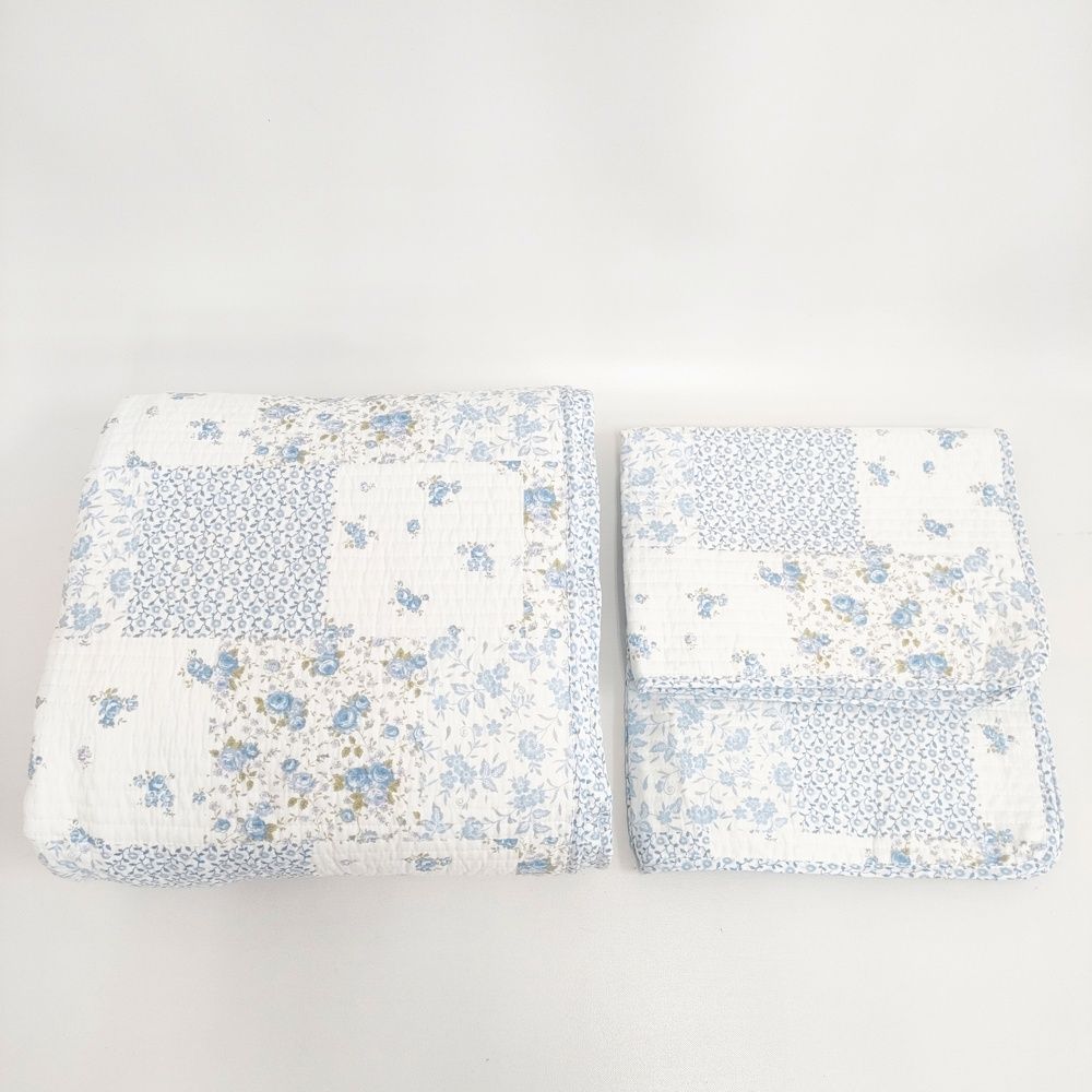 Laura Ashley キルトカバーレット 上掛け布団 枕カバー2点セット リバーシブル インテリアその他 ホワイト ブルー レディース ローラアシュレイ 5-0114G◎