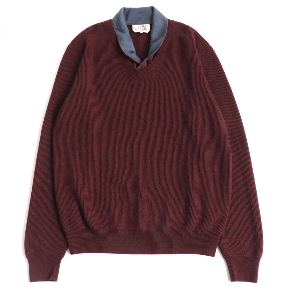 美品◇HERMES/エルメス カシミヤ100％ レイヤード風 Vネック ロング 