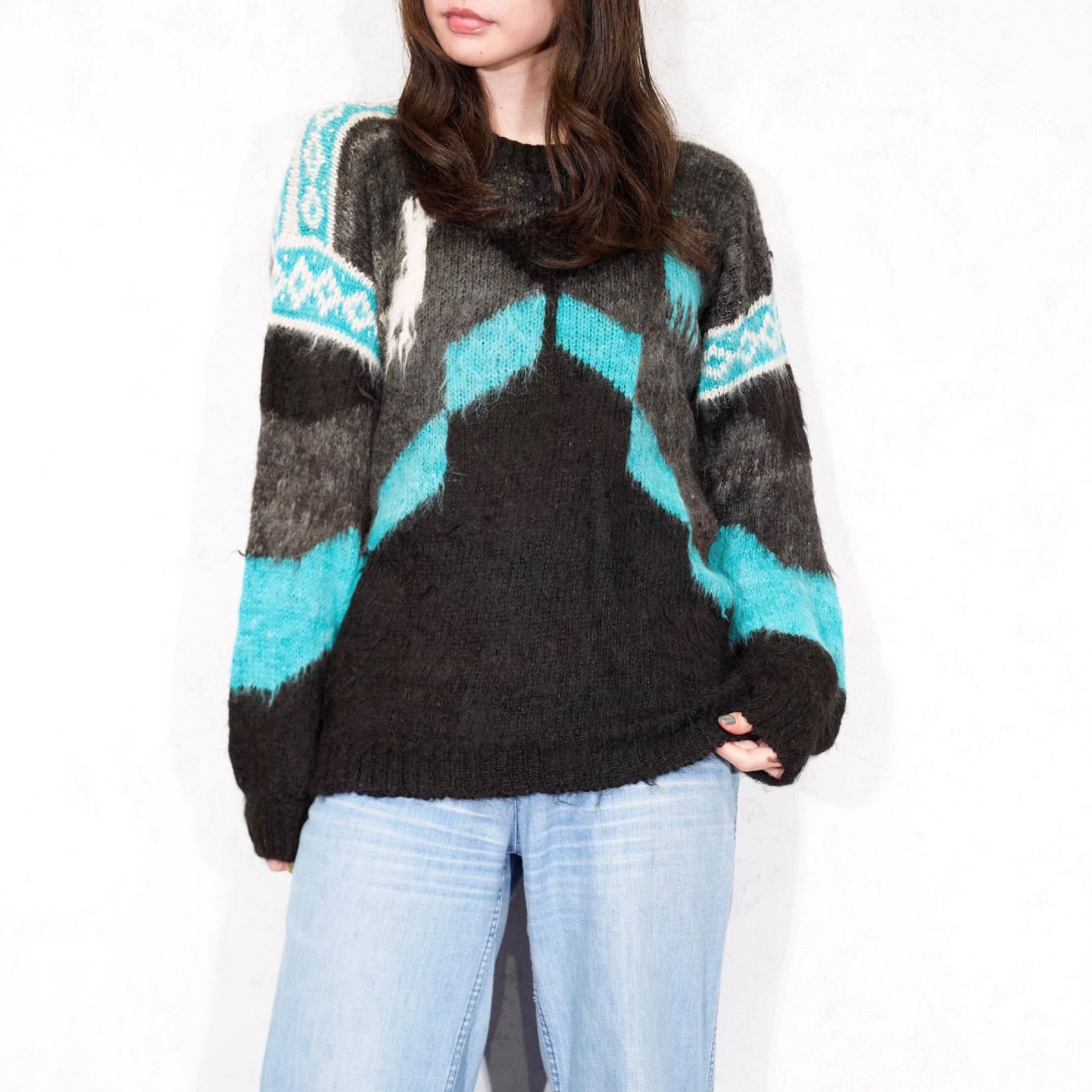 USA VINTAGE ANIMAL PATTERNED DESIGN MOHAIR KNIT|アメリカ古着アニマル柄デザインモヘアニット