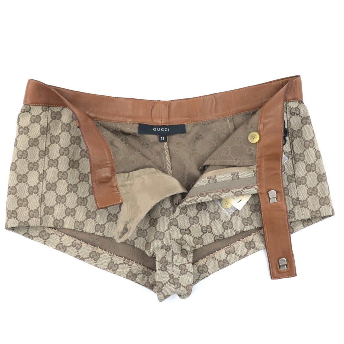 GUCCI GG キャンバス ショートパンツ 38 美品 グッチ GGキャンバス ショート パンツ レディース 茶 38