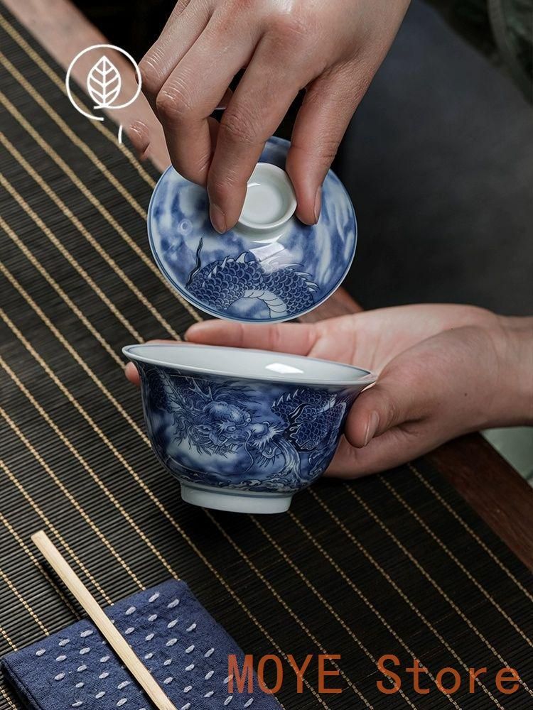 景徳鎮 青花磁器竜紋三才蓋碗 煎茶器 新品未使用 - メルカリ