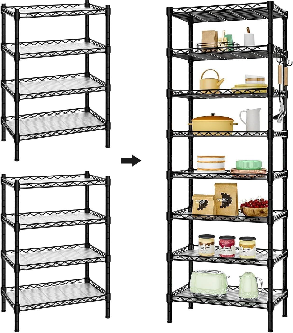 ブラック 幅60 奥行34 高さ182cm 分離型ラック ラック 大容量 高さ調節可 耐荷重 8段 オープンシェルフ スチールラック メタルラック