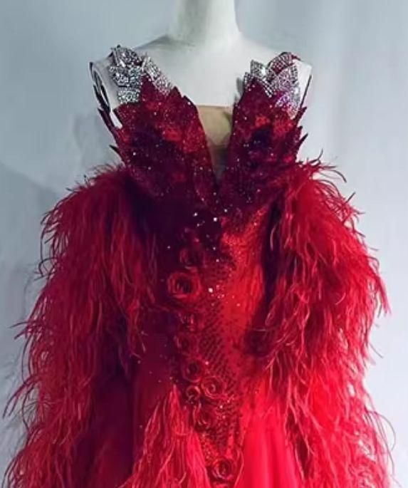 オーダーメイド 色変更可 社交ダンス衣装 オーストリッチ羽根