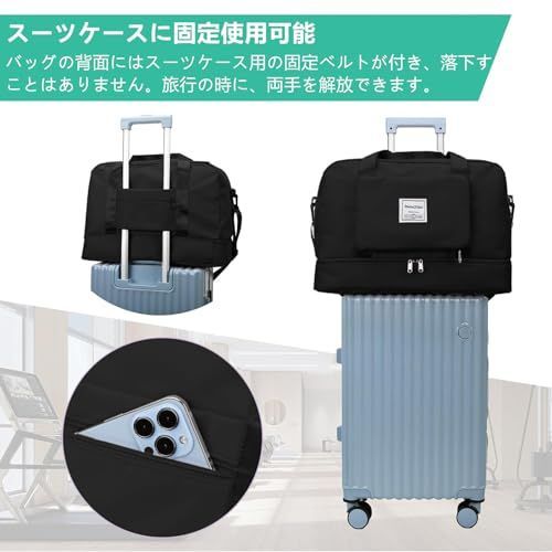 ブラック ボストンバッグ 4WAY 大容量 40L 折りたたみ スポーツバッグ