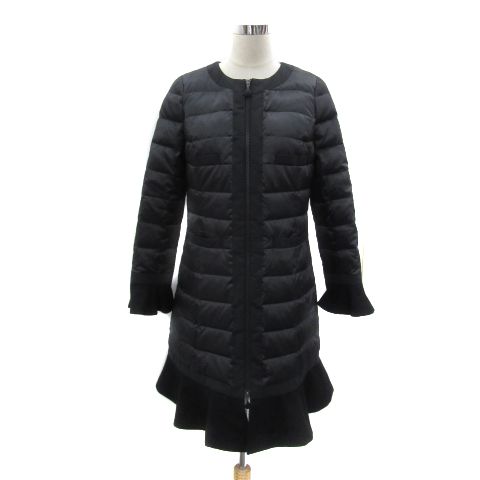 tobechic ボタンが素敵なブラックダウンコート★size44★ トゥービーシック TO BE CHIC ダウンコート ノーカラーコート