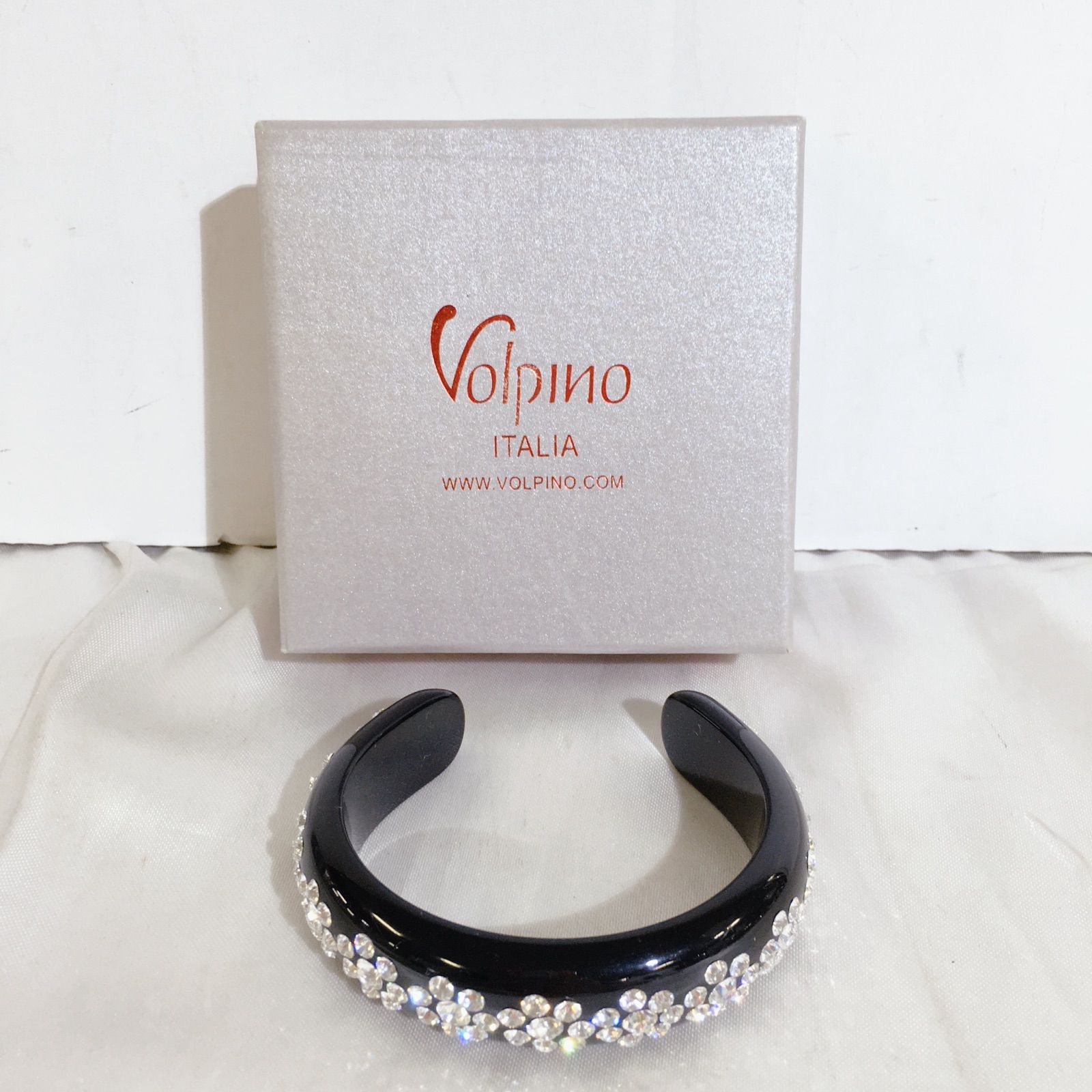 美品】Volpino バングル ブラック ブレスレット ラインストーン 