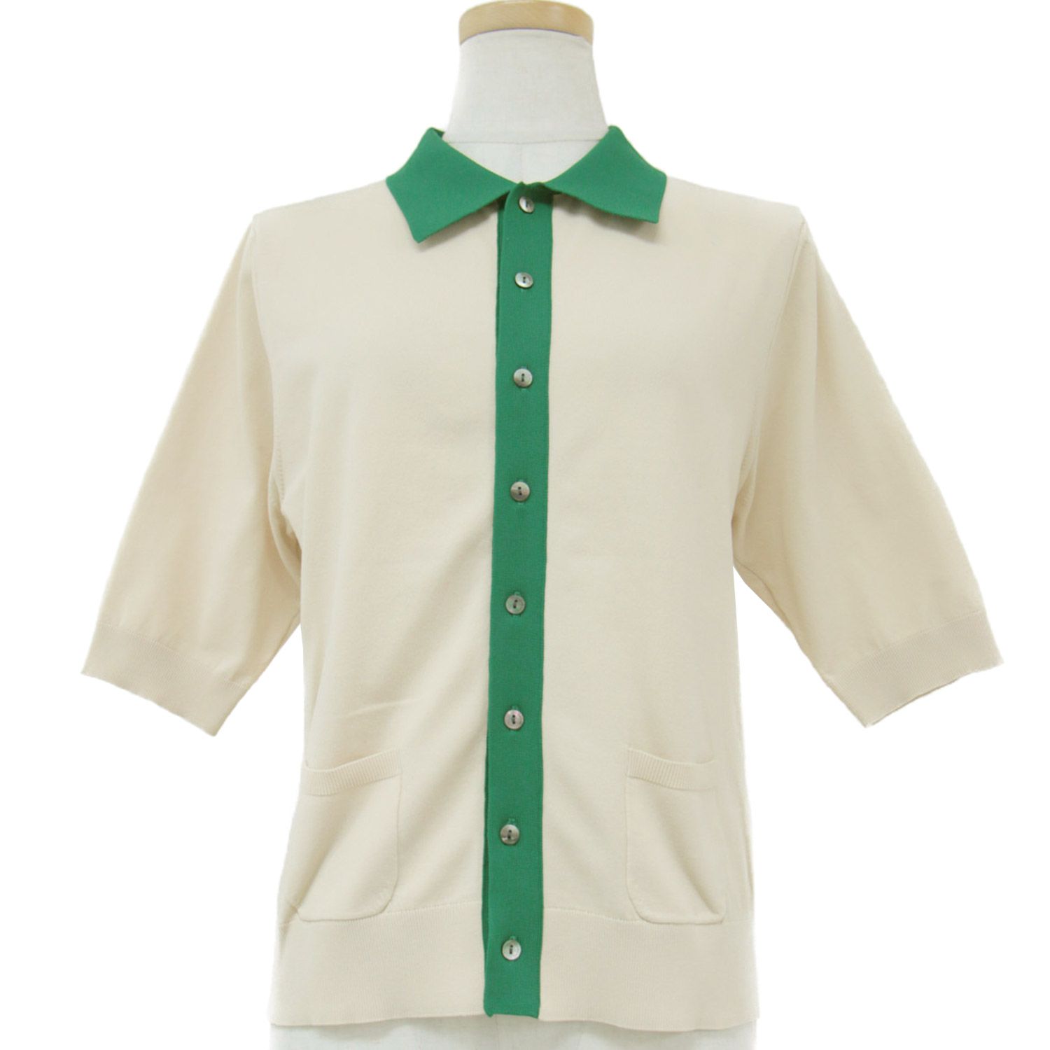 CABaNグリーン 五分袖　カーディガン S 未使用 CABAN グリーン カーディガン 五分袖春夏