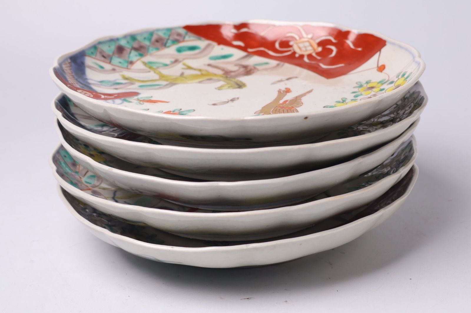 853 色絵 花 鳳凰 馬 古伊万里 伊万里焼 骨董 アンティーク 中皿 7寸皿