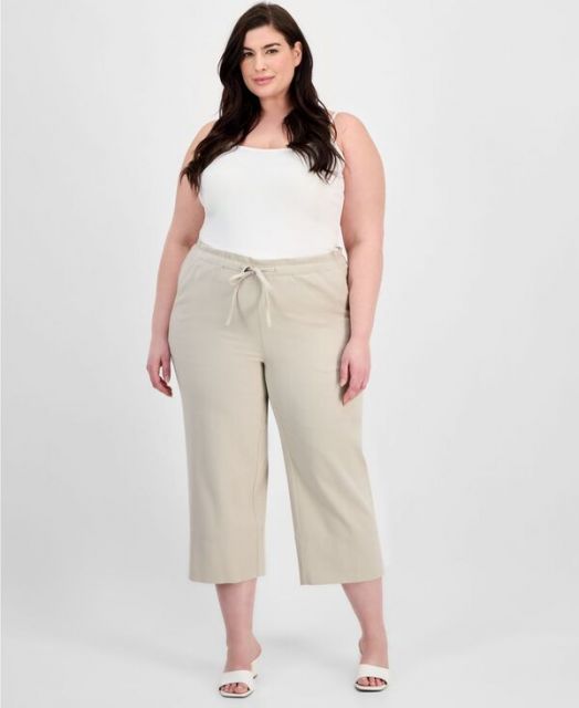 【送料無料】 リヴァプール ロサンゼルス レディース カジュアルパンツ ボトムス Trendy Plus Size Cropped Pull-On Pants Dusty Tan