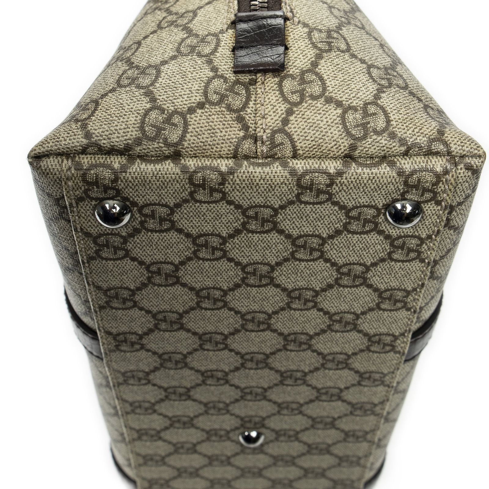 グッチボウラードームトップハンドルベージュ ダークブラウンスプリームPVCキャンバスA