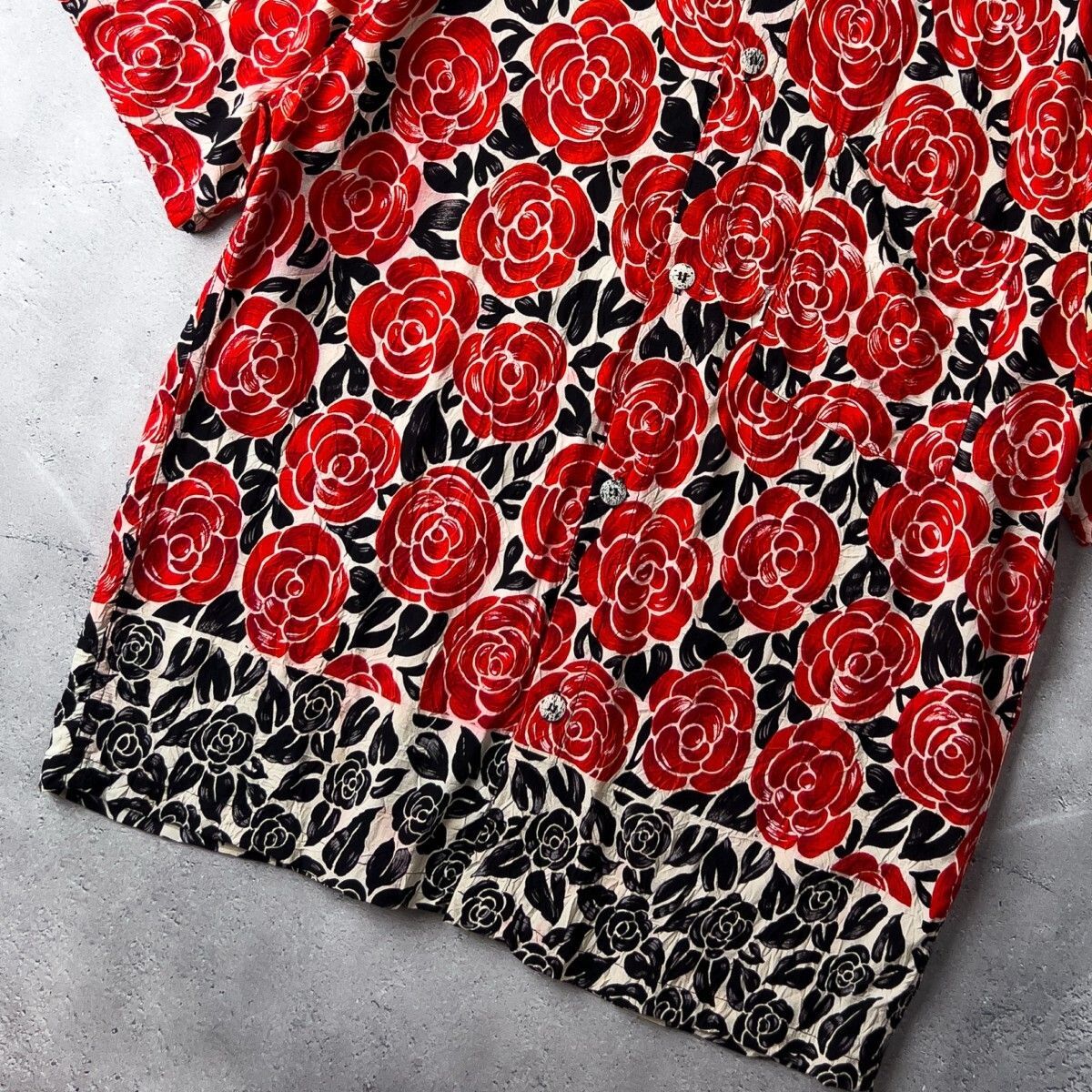 名作 希少 18SS UNUSED 長袖 ローズ アロハ シャツ 紺1228N▲ 名作 希少 18SS UNUSED 長袖 ローズ アロハ シャツ 紺1228N