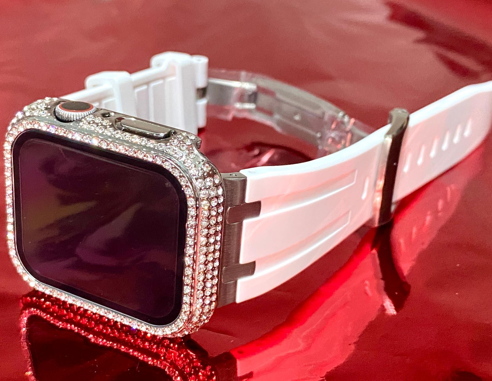 シルバー シームレス アップルウォッチ ラバーベルト Apple Watch キラキラ ケース カバー 38mm 40mm 41mm 42mm 44mm 45mm Apple Watch バンド