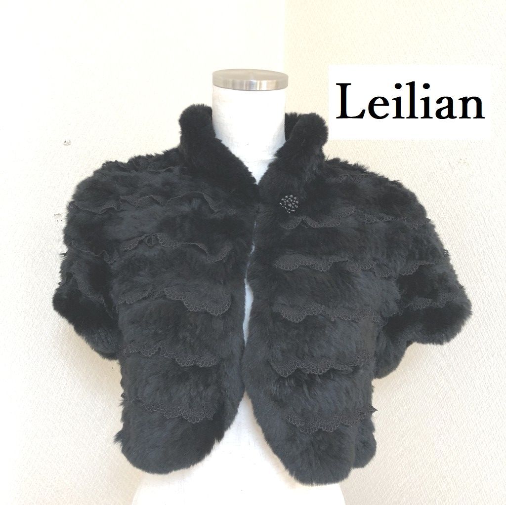 Leilian（レリアン）高級毛皮 レッキスファー ボレロ フォーマル カーディガン 半袖 黒 ９号