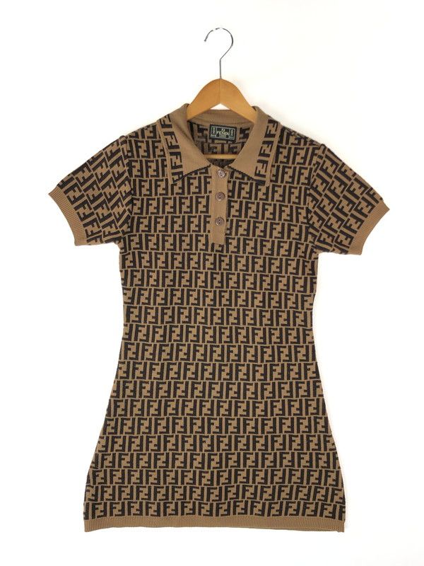 レディース FENDI JEANS フェンディ ジーンズ VINTAGE KNIT DRESS ヴィンテージ ニット ワンピース ズッカ柄 襟付き トップス オールインワン 168-240701-yk-9-TAG