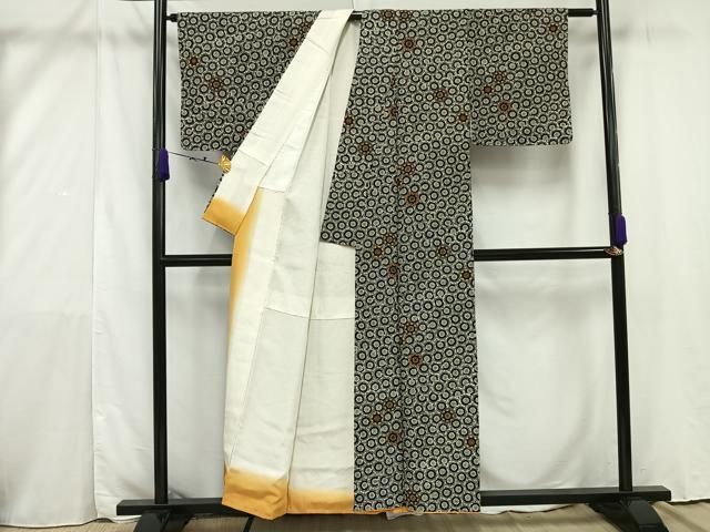 平和屋着物▽上質な紬 単衣 草花間道 正絹 逸品 AAAZ1572fy