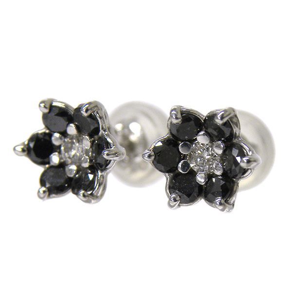 Ｋ18ＷG フラワーブラ ダイヤ ピアス ブラックダイヤモンド ピアス D0.44ct/0.06ct フラワー ホワイト