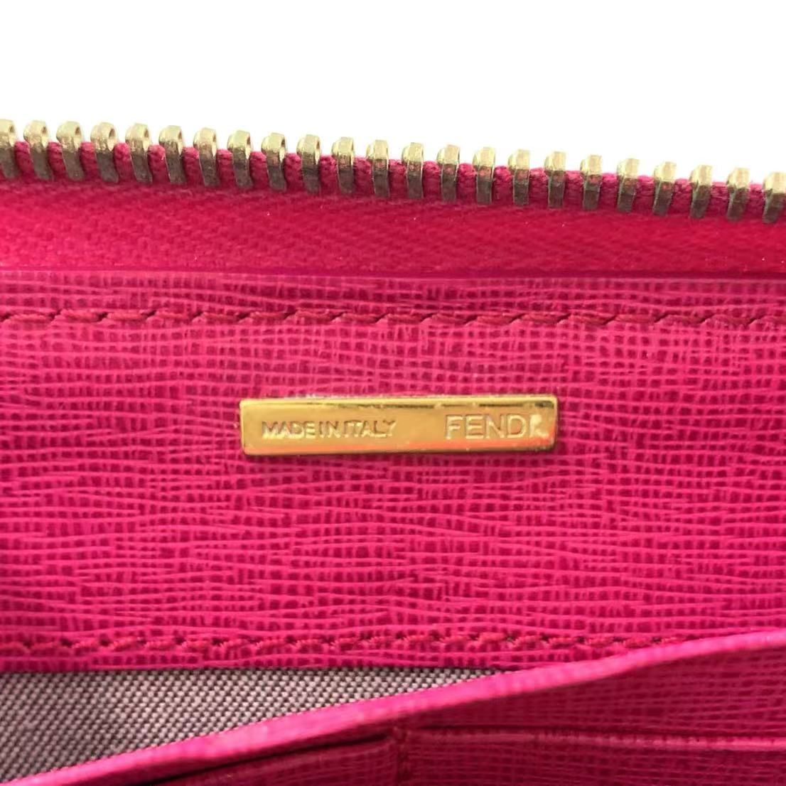 FENDI ズッカ柄 ラウンドファスナー PVC ピンク×ブラウン 財布