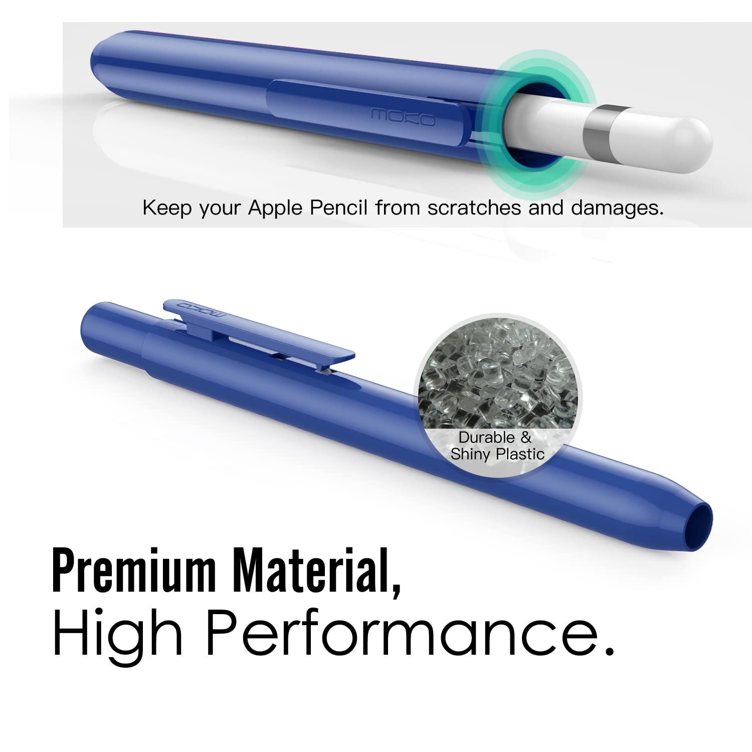 MoKoホルダーケース、Apple Pencil第1世代用、格納式Apple Pencil第1ケース保護iPadペンシルスリーブスキンカバー、クリップ付き、ネイビーブルー [ネイビーブルー]
