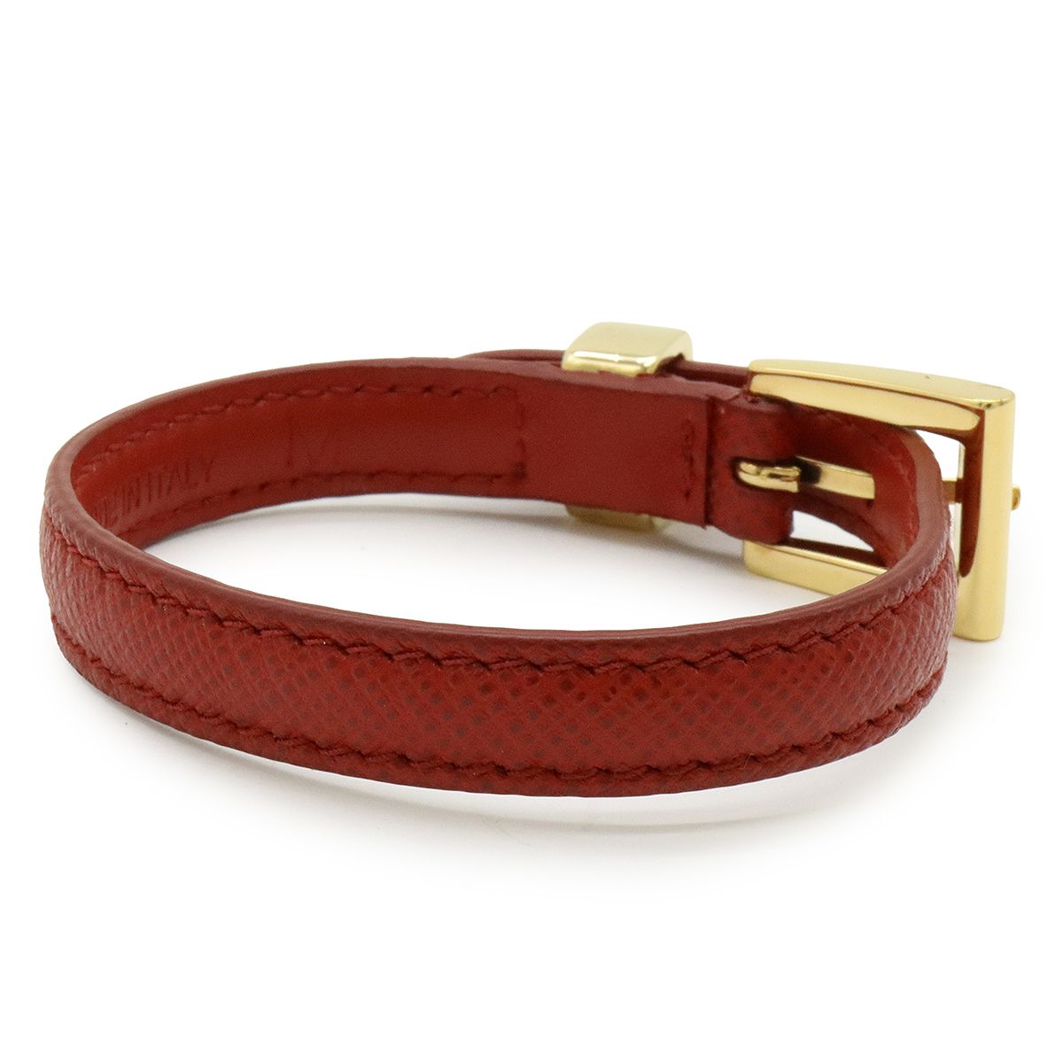 プラダ　PRADA　レザーブレスレット(サフィアーノ/レッド×ゴールド) PRADA プラダ ベルトブレスレット サフィアーノ レザー レッド