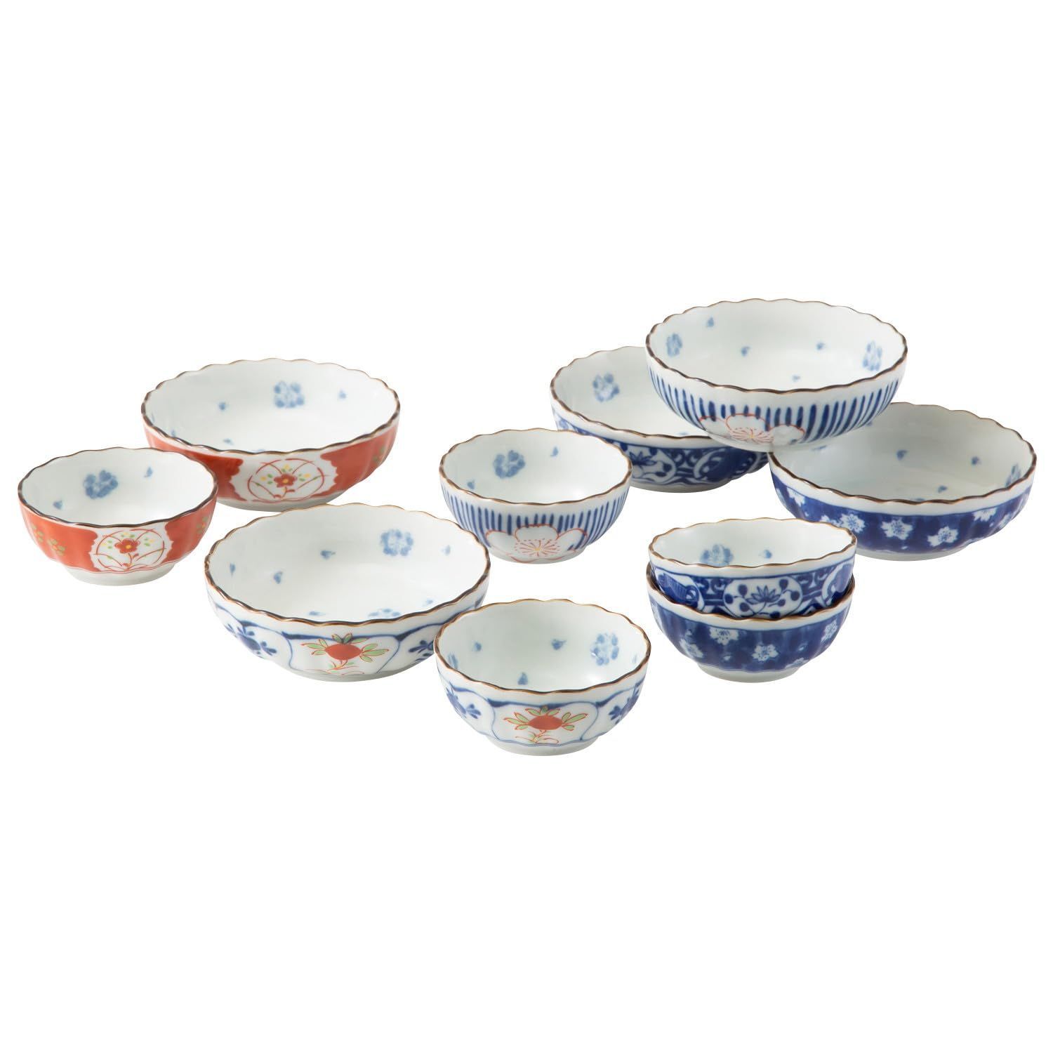 Style 小鉢10点セット 波佐見焼 食器セット 親子鉢揃 染錦絵変り 電子レンジ可 食洗機対応 ブルー 31008