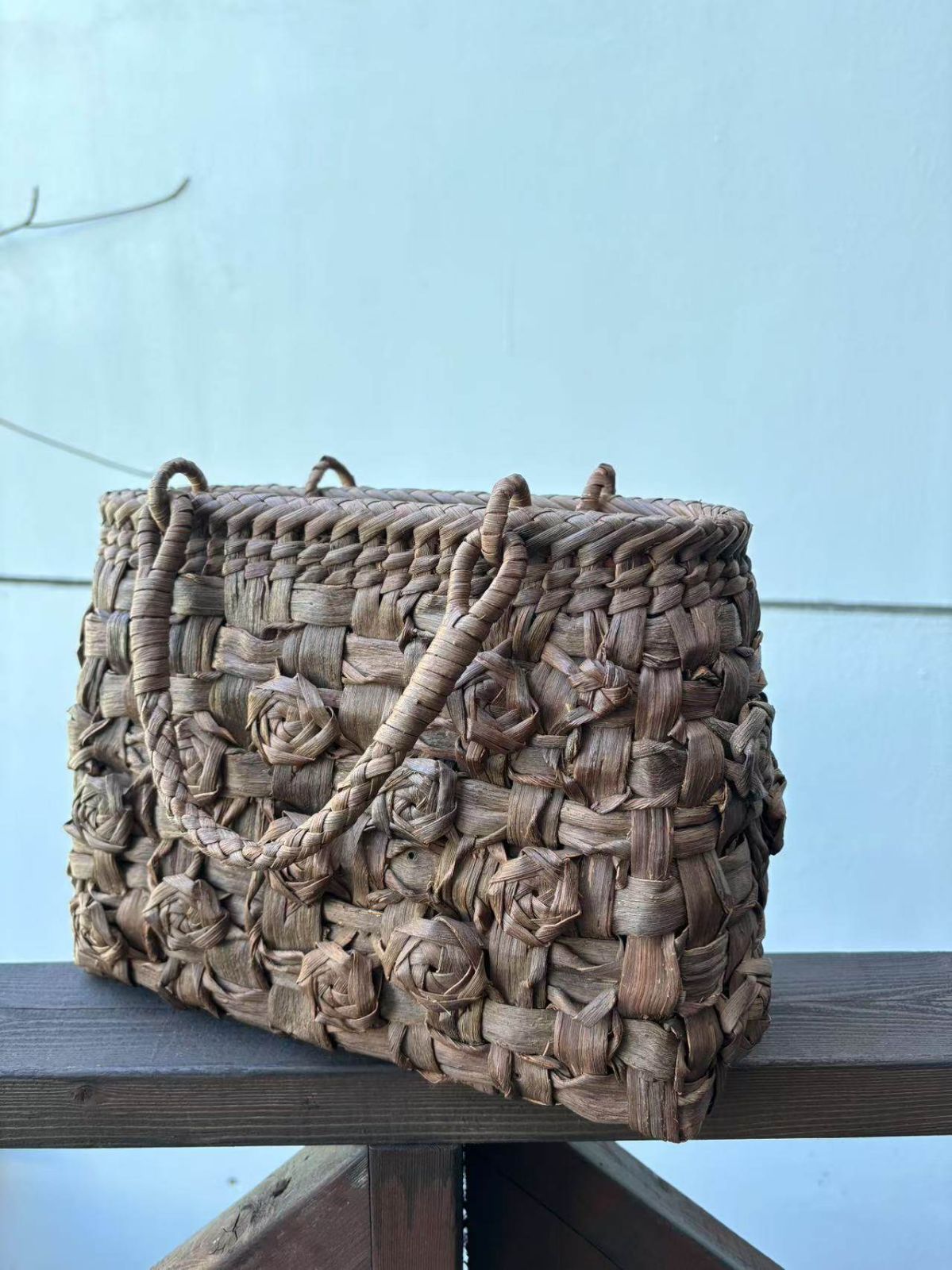 山葡萄かごバッグ　手作り　網代編み　山葡萄籠バッグ　細ヒゴ　内布あり 山葡萄 手作り かごバッグ 網代編み、花編み 細ひご