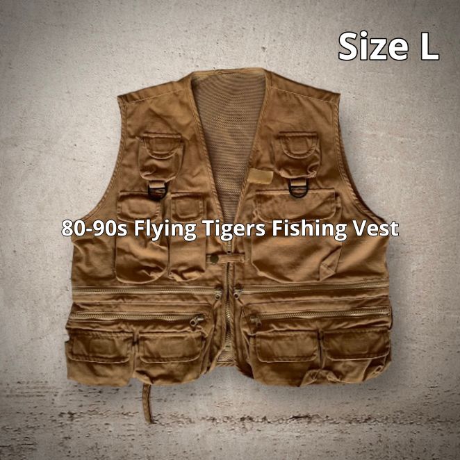80-90s Flying Tigers Fishing Vest フライングタイガース フィッシングベスト ライトブラウン サイズL マルチポケット  古着屋 FRONTLINE メルカリ