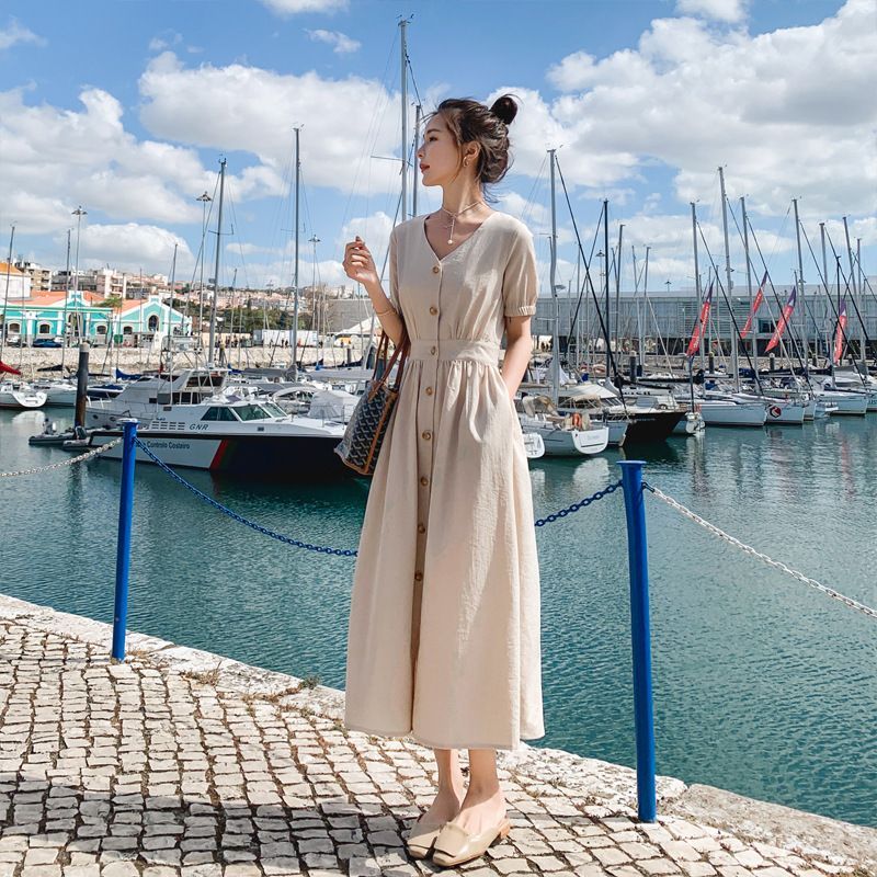 レディース ロングワンピース L シンプル 細見え 夏 ワンピース  