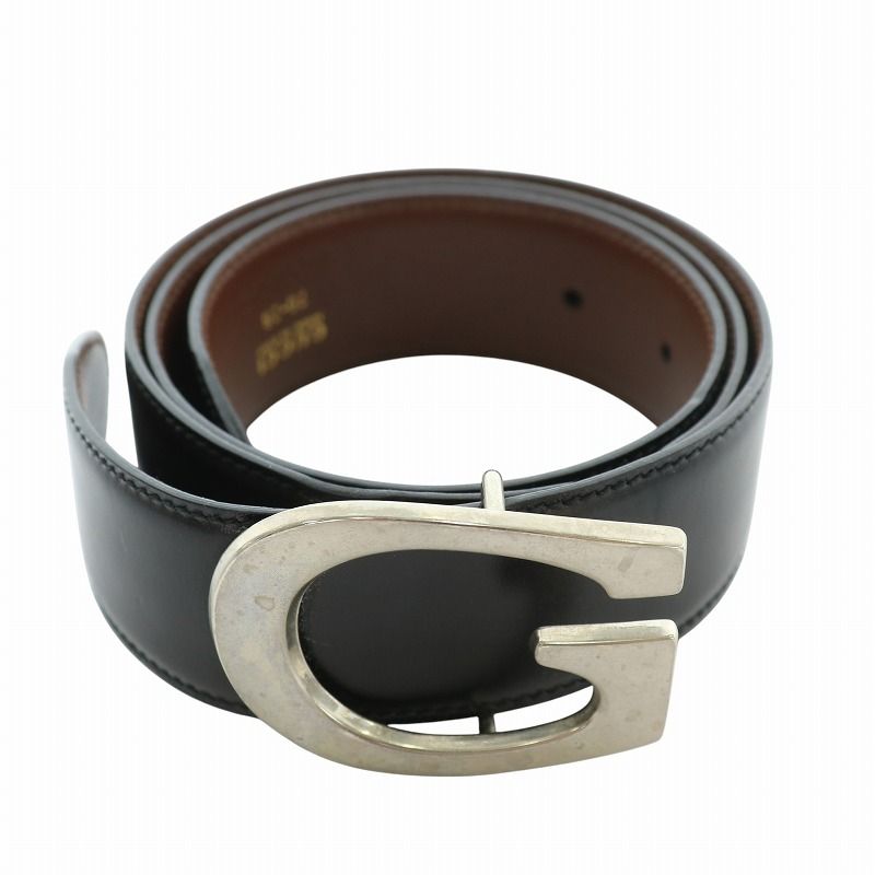 グッチ GUCCI ベルト Gロゴ レザー 70-28 シルバーカラー 黒