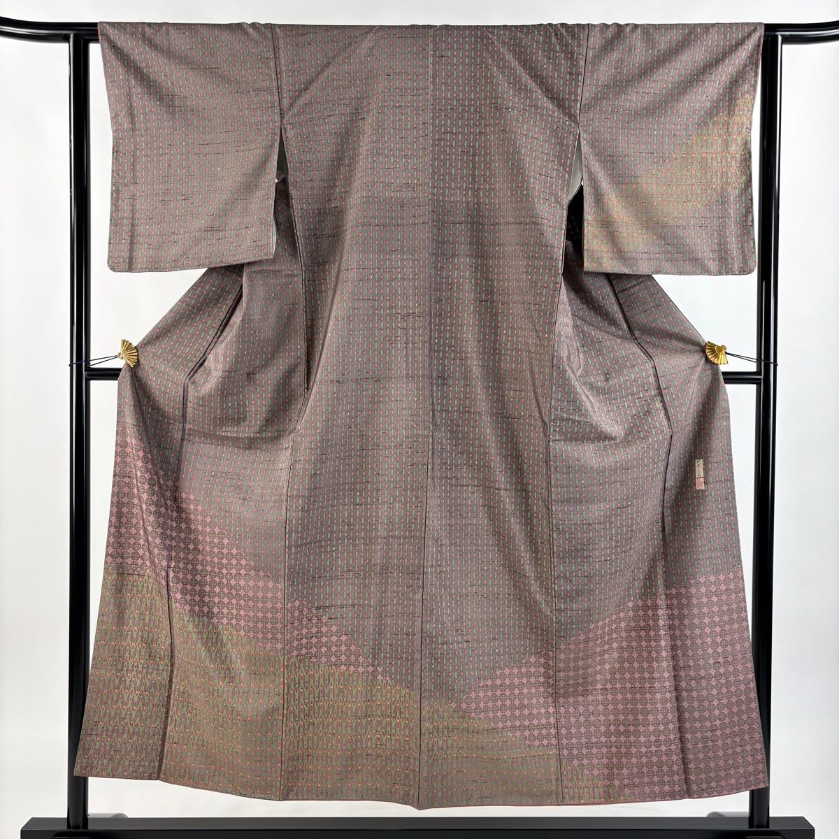 付下げ 身丈152.5cm 裄丈63cm S 袷 川村久太郎 紬地 落款 花 幾何学 小豆色 正絹