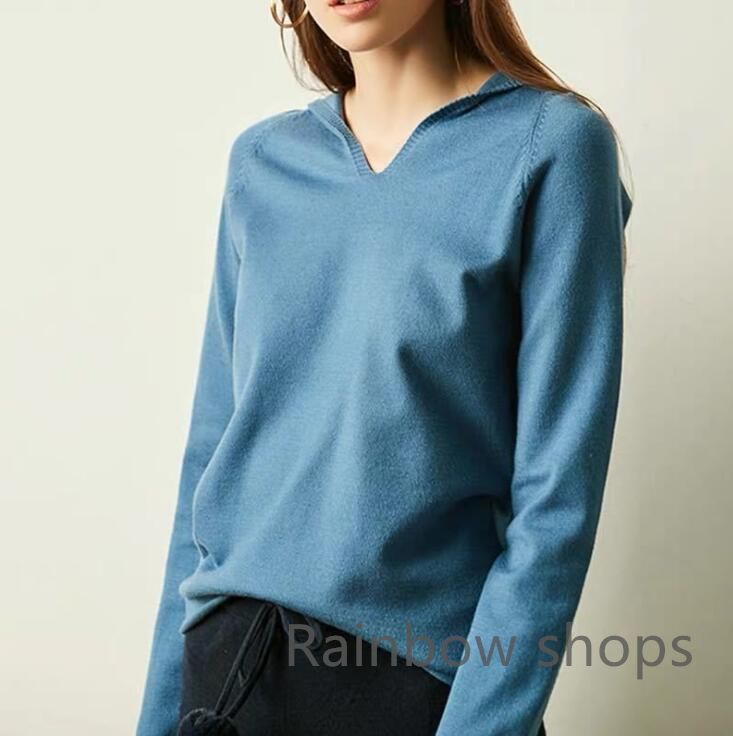 ニットパーカー レディース パーカー プルオーバー 長袖パーカー ニット 無地 vネック フード トップス 秋服 フード付き ニットトップス  ニットセーター miniministore フード付き ニットトップス レディース Vネック