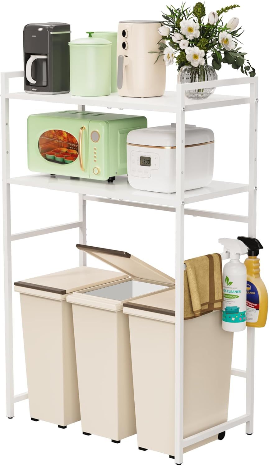 HOMECO ゴミ箱上ラック 高さ126cm オープンラック 横幅伸縮60～80cm レンジ台 レンジボード キッチンカウンター 冷蔵庫ラック 棚板高さ調節可能 ゴミ箱収納 錆び防止 耐水性/耐熱性 耐荷重30kg 可