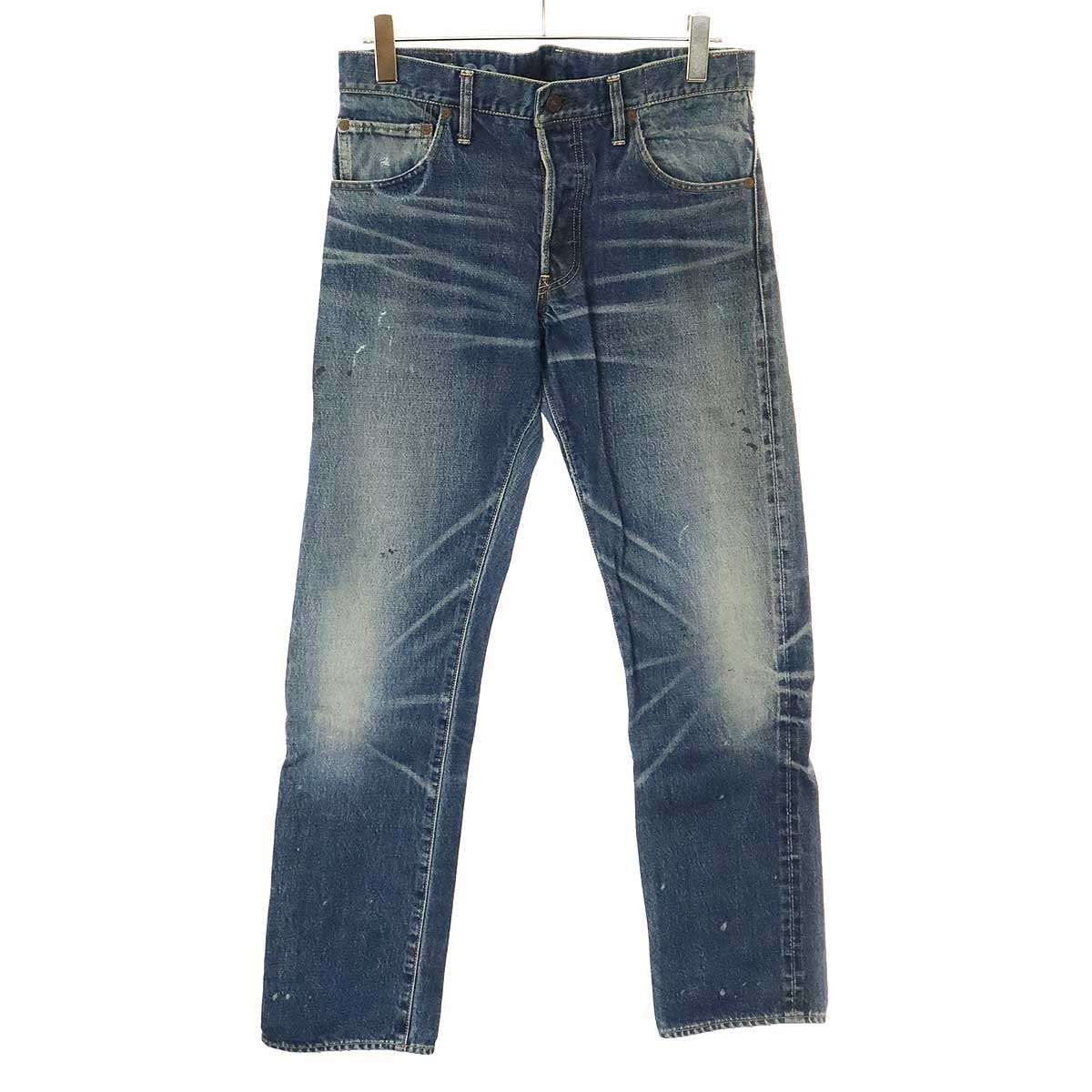 visvim ビズビム 21AW Social Sculpture SLIM DAMAGED-29 ダメージペイント加工デニムパンツ 0121205005018 インディゴ 32×30 visvim ビズビム 21AW Social Sculpture SLIM DAMAGED-29 ダメージ