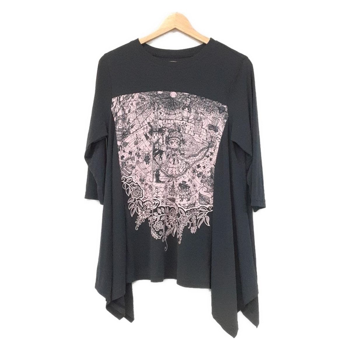 TOKUKO 1er VOL トクコ プルミエヴォル 七分袖カットソー サイズ9 M レディース - ダークネイビー×ピンク クルーネック|花柄|刺繍