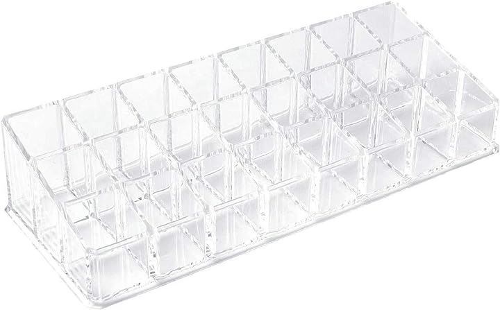 ColorFylCoco Lipstick Storage Lip Storage Case Acrylic Clear Lipstick Stand 24 Holds Gloss Nail Polish Storage Box Lip Case (Clear)
