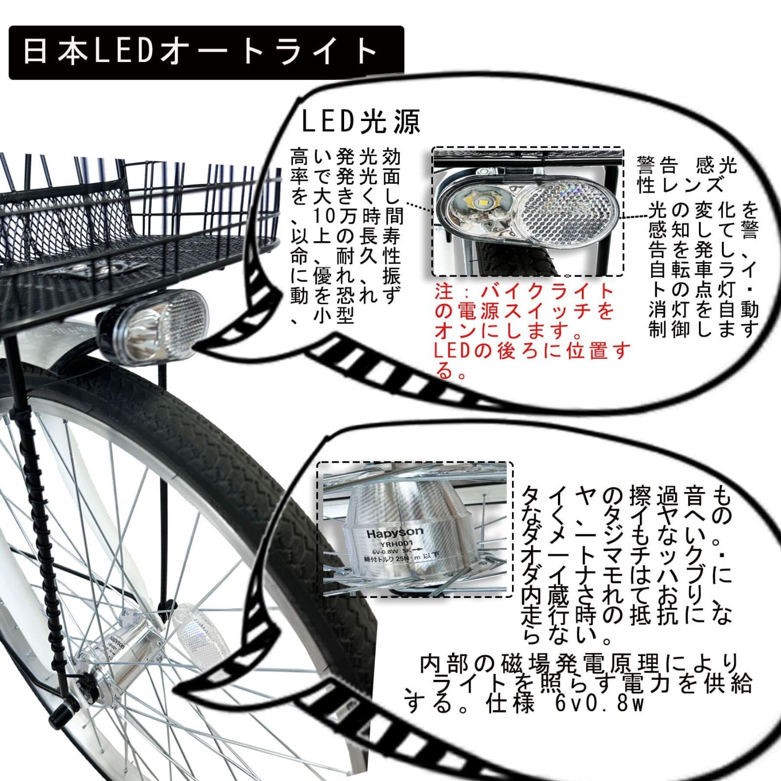 折りたたみ自転車 ひし形フレーム、強力な耐荷重 LED自転車