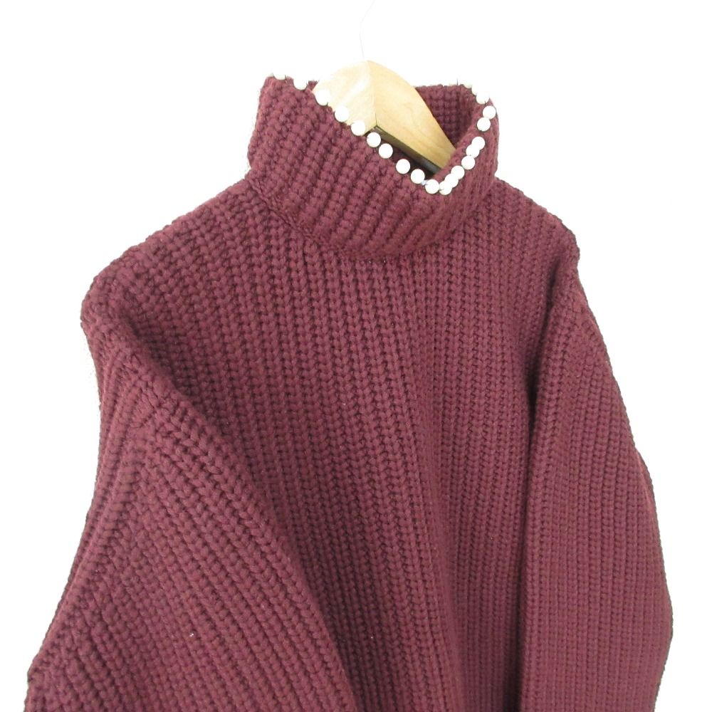 美品 LOEWE ロエベ パール装飾 カシミヤ100% 長袖 ニット セーター M ボルドー レディース 古着 中古 美品 LOEWE ロエベ パール装飾 カシミヤ100% 長袖 ニット